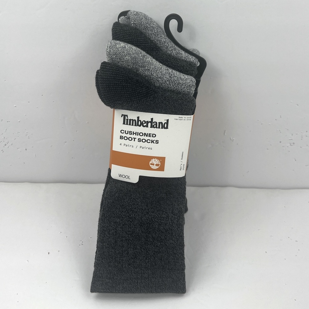 TIMBERLAND, CUSHIONED WOOL BLEND BOOT SOCKS, 4 PAIRS,BLUE/GREY & GREY, ONE SIZE